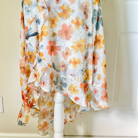 By Anthropologie Dress NWT Floral Sleeveless Asymmetric Ruffled Midi Dress Small - Picture 13 of 16
